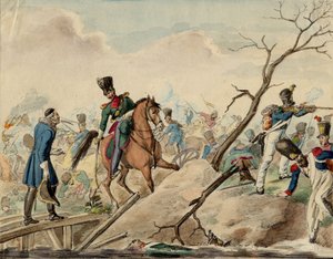 Bataille de Leipzig (bataille des Nations) - En episode fra slaget ved Leipzig - Anonym - 1813 - Akvarel på papir - 16,2x20,8 - Privat samling af Anonymous Anonymous
