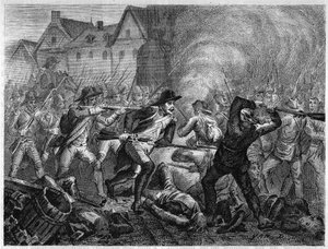 Slaget ved Le Mans i 1793 under Vendeekrigen. Indgravering fra 1866 i "Histoire de la Revolution francaise"" af Adolphe Thiers. Privat samling. af Anonymous Anonymous