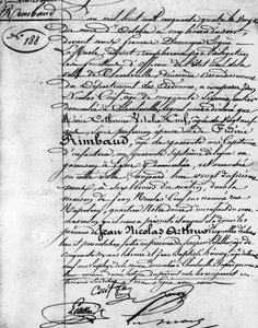 Fødselsattest for Arthur Rimbaud (1854-1891), fransk digter Charleville, Musee Rimbaud. af Anonymous Anonymous