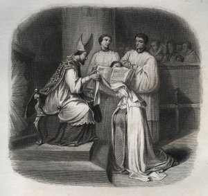 Hellige Maria af inkarnationen (skæg Jeanne Avrillot) (1566-1618) Fransk mystiker, der modtager karmelitens slør i 1614. Indgravering fra 1846 i "" Helgenernes liv"". Privat samling. af Anonymous Anonymous