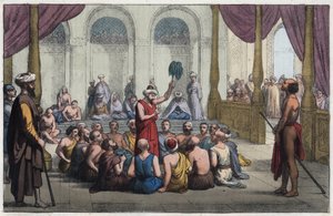 Brahminer synger lovprisninger til guden Rama - Brahmaner synger lovprisninger af gud Rama - indgravering fra "" Skikke og traditioner for alle universets folk. Det er historien om regeringen, lovene, militsen, om religionen for alle nationer fra de fjerne af Anonymous Anonymous