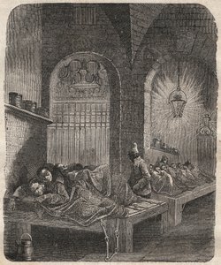 Brests fængsel om natten. Indgravering i "De dømtes historie fra deres skabelse til i dag" "(1877) af Pierre Zaccone (1817-1895) (Colonia Penale - Straffekoloni). Privat samling. af Anonymous Anonymous