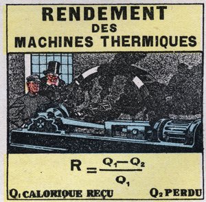 Kalorimetri: effektivitet af termiske maskiner. Anonym illustration af 1925. Privat samling. af Anonymous Anonymous