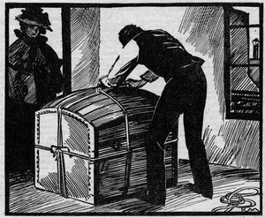Case Eyraud-Bompard (Eyraud Bompard) eller sagen om den blodige stamme: opdagede stammen, der blev brugt til at skjule liget af fogeden Gouffe myrdet i 1888 i Paris af ægteparret Michel Eyraud og Gabrielle Bompard. Illustration taget fra "" Le petit journa af Anonymous Anonymous