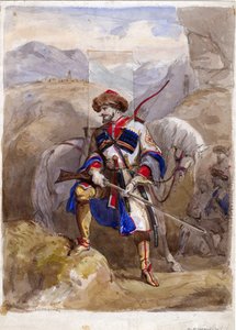 Chamil ou Imam Chamil - Imam Shamil (1797-1871) - Anonym - 1854 - Akvarel på papir - 32x23 - Privat samling af Anonymous Anonymous