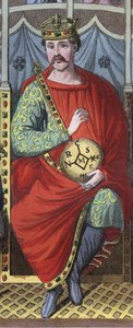 Karl den Skaldede, konge af Vestfrankien, Italien og den hellige romerske kejser, 823 - Portræt af Karl II den Skaldede (823 - 877), konge af Frankrig, gravering fra "" Skikke og skikke for alle universets folk. Det er historien om regeringen, lovene, mili af Anonymous Anonymous