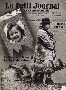 Chaumonts affærer: politihunde træner for at finde sporet af forsvundne børn (her pigen Nicole) og banditter. Forside fra "" Le petit journal illustrious"" fra 12/05/1935 Samling privee af Anonymous Anonymous