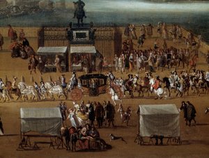 Cortege passerer foran statuen af Henri IV på Pont Neuf i Paris i det 17. århundrede Detalje. Anonymt maleri. Paris, Musée Carnavalet af Anonymous Anonymous