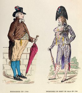 Kostume af en borgerlig og en utrolig i gallakjole i 1788 - privat samling af Anonymous Anonymous