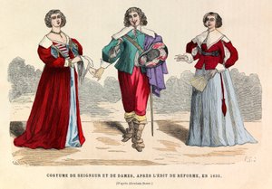 Kostumer af herre og damer efter reformredigeringen i Paris i 1633 - privat samling af Anonymous Anonymous