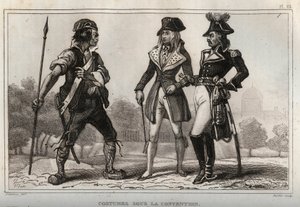 Kostumer under konventionen. Stik fra 1859 i "" Le Monde. Alle folkeslags historie fra de fjerneste tider til i dag”. af M. E. de Lostalot-Bachoue (Lostalot Bachoue). Privat samling. af Anonymous Anonymous
