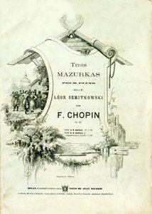 Cover af "Tre mazurkaer for klaver, opus 50"" dedikeret til Leon Szmitkowski komponeret af Frederic Chopin (1810-1849). af Anonymous Anonymous