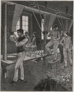 Krystalgraverværksted i Frankrig i det 19. århundrede. Indgravering fra 1885 i "" Les arts et metiers illustres"" af Adolphe BITARD. af Anonymous Anonymous