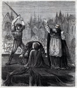 Halshugning af greve Egmont og Hoorn (1568) i Bruxelles under spansk tyranni i Holland - Fire Tyveårskrig (1568-1648): afskæring af Lamoral, greve af Egmont, prins af Gavre (1522-1568), hollandsk politiker. Han blev dømt i rammen af Anonymous Anonymous