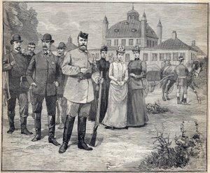 Rejste til jagt på zar Nikolaj II af Rusland (1868-1918) i Fredensborg, Danmark. Indgravering i "" Le Petit Parisien"" 1893. af Anonymous Anonymous
