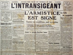 Detalje af 25989: En af "" The Intransigent""" af 11/11/1918, der annoncerer "" våbenhvilen er tegn"" af Anonymous Anonymous