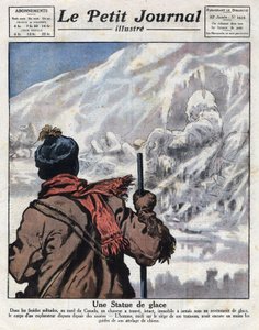 Opdaget fra kroppen af en opdagelsesrejsende i isen i Canada, forsvundet i årevis. Illustration taget fra “” Le petit journal”” fra 11/12/1921 Samling privee af Anonymous Anonymous