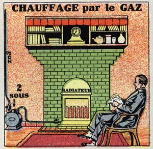 Boligvarme: gasopvarmning. Anonym illustration fra 1925. Privat samling. af Anonymous Anonymous
