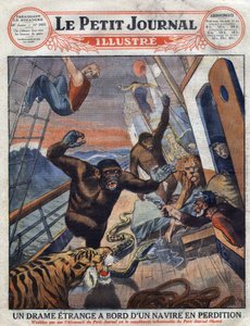 Drama om det franske linjeskib "" Saint Etienne"": gorillaer, tiger, løve og slange bestemt til engelske zoologiske haver flygtede fra deres bur og angreb besætningsmedlemmerne. "" Gravering. En af "The Little Journal Illustrates" af Anonymous Anonymous