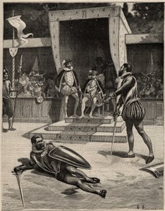 Duel mellem Francois de Vivonne de la Chataigneraie og Guy de Chabot, Baron de Jarnac i Saint Germain en Laye, Frankrig 10. juli af Anonymous Anonymous