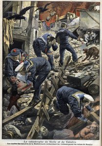 Jordskælv på Sicilien, Calabrien 1909 - Katastrofen på Sicilien og Calabrien (Jordskælv) - Middelhavets sømænd leder efter ofre blandt Messinas ruiner - "" The Little Journal""" fra januar 1909 af Anonymous Anonymous