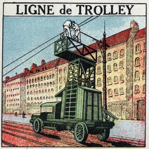 Elektriske sporvogne: en trolleylinje. Anonym illustration fra 1925. Privat samling. af Anonymous Anonymous