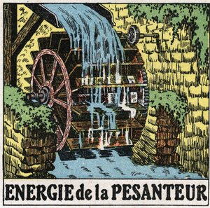 Tyngdekraftens energi: hjul på en vandmølle. Anonym illustration fra 1925. Privat samling. af Anonymous Anonymous