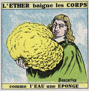 Æter (materiale): Rene Descartes (1596-1650) finder ud af, at æteren bader kroppene som vand en svamp. Anonym illustration fra 1925. Privat samling. af Anonymous Anonymous
