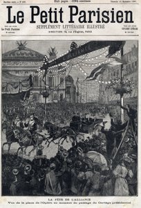 Fest for den fransk-russiske alliance (fransk-russisk): udsigt over Operapladsen under passagen af Felix Faures præsidentielle Cortege (1841-1899). I "" Le Petit Parisien"" den 12/09/1897. Privat samling af Anonymous Anonymous