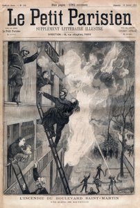 Brandmand fra Paris: redningsscene under branden på Boulevard Saint-Martin. Stik i "" Le petit Parisien"" fra 1891. Privat samling. af Anonymous Anonymous