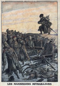 Første Verdenskrig 1914-1918 (Krig 14-18).Tyske soldater bruger mannequiner, som de har i skyttegrave med maskingeværer for at bedrage den russiske fjende så fælde. I "" Le Petite Journal"", den 06/02/1916. Privat samling af Anonymous Anonymous