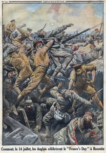 Første Verdenskrig 1914-1918 (Krig 14-18). Slaget ved Kreta Bazentin den 13. og 14. juli 1916 hvor englænderne modsatte sig den tyske hær. I "" Le Petite Journal"", den 6/08/1916. Privat samling af Anonymous Anonymous