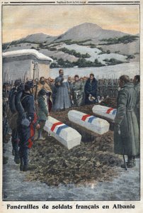 Første Verdenskrig 1914-1918 (Krig 14-18). Franske soldaters begravelse i Albanien. I "" Le Petite Journal" af Anonymous Anonymous