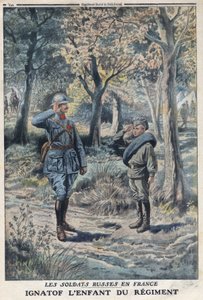 Første Verdenskrig 1914-1918 (Krig 14-18). Den unge russiske soldat Ignatof i et fransk hærregiment. I "" Le Petité Journal"", den 21/05/1916. Privat samling af Anonymous Anonymous