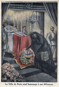 Første Verdenskrig 1914-1918 (Krig 14-18). Hyldest af byen Paris til general Joseph Simon Gallieni (1849-1916), der forsvarede byen. I "" Le Petite Journal"", den 18/06/1916. Privat samling af Anonymous Anonymous