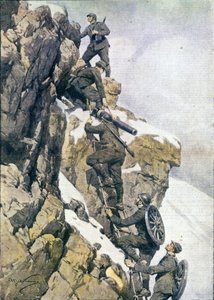 Første Verdenskrig: "" Italienske alpine jægere (alpino eller alpini) med materiale på toppen af de italienske alper af Anonymous Anonymous