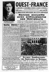 Første nummer af Vestfrankrig fra 7. august 1944: La La La La Liberation i det vestlige Frankrig og General de Gaulle - fotografi, B.N. af Anonymous Anonymous