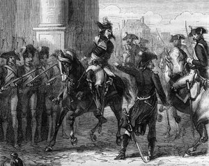 Francois Hanriot (1761-1794), fransk revolutionær ved døren til konventet (9 thermidor 1794) - Indgravering i "Histoire des Girondins" af Alphonse de Lamartine (1790-1869) 1865-1866 - Privat samling af Anonymous Anonymous