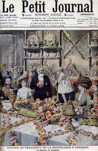 Den franske præsident Armand Fallières (1841-1931), modtaget i London af overborgmesteren ved en banket i Guildhall. Le petit Journal, juni 1908 (gravering) af Anonymous Anonymous