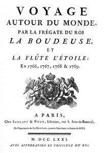 Frontispice fra 1771 af bogen "" Reise Jorden rundt af Kongens Fregat La Boudeuse og fløjten L