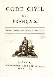 Frontispice af en af de tolv originale udgaver af "Code civil des francais"" udstedt af Napoleon Bonaparte den 21/03/1804. fransk lov om borgerrettigheder. B.N. Paris af Anonymous Anonymous