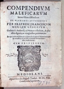 Frontispice af Compendium maleficarum af Guazzo om dæmonologi og hekseri (gravering af Anonymous Anonymous