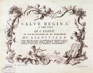 Frontispice af et partitur af Salve Regina-salme for tre stemmer af markis af Ligneville (1768) af Anonymous Anonymous