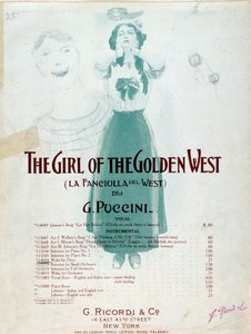 Frontispice af det musikalske partitur af The Girl of the West af Puccini af Anonymous Anonymous