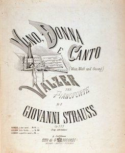 Frontispice af musikpartitur af vin, kvinder og sange af Johann Strauss af Anonymous Anonymous