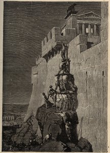 Gallere forsøger at erobre Capitol (390 f.Kr.) - Gæs redder den romerske Capitol fra galliske angribere - - gravering 1890 af Anonymous Anonymous
