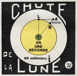 Gravitation: beregning af månens fald. Anonym illustration af 1925. Privat samling. af Anonymous Anonymous