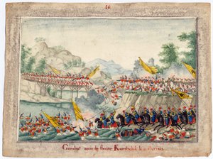 Guerre russo-turque de 1828-1829 - Slaget ved floden Kamchik den 15. oktober 1828 - Anonym - 1829 - Akvarel på papir - 22,4x30 - Privat samling af Anonymous Anonymous