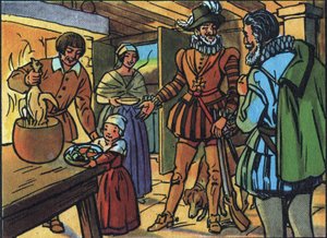 Henrik IV og kyllingen i gryden. Anonym illustration i ""Samling af Frankrigs suveræner og statsoverhoveder"". 20. århundrede. Privat samling. af Anonymous Anonymous