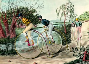 Cyklens historie: Grand bi race (grand bi). Indgravering af det 20. århundrede. Privat samling af Anonymous Anonymous